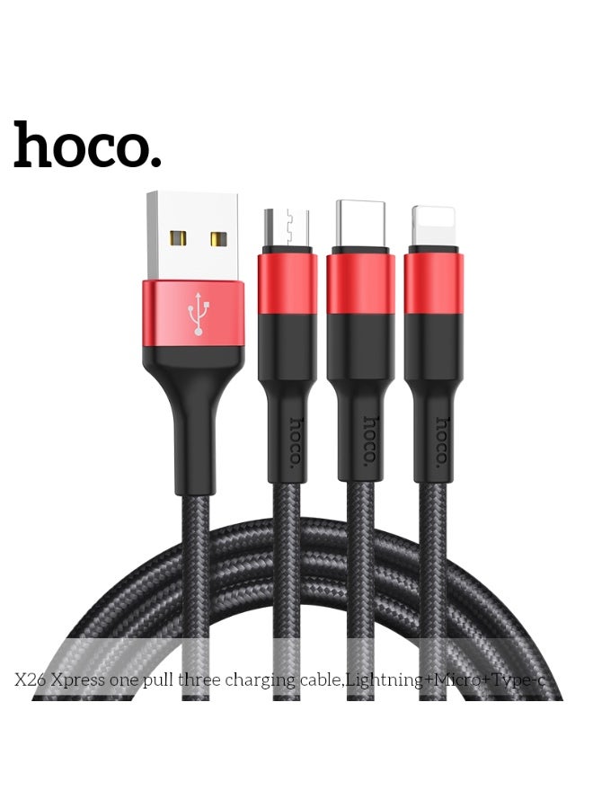 Hoco X26 Xpress Cable USB to Lightning-Micro-USB Type-C - Image 1