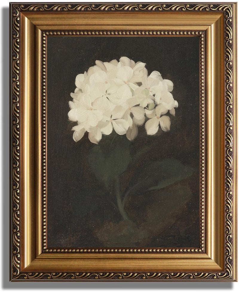 KBKBART Vintage Framed Wall Art for Living Room White Hydrangea Still Life Flower Canvas Oil Painting Prints for Wall Decor Classical Floral Wall Decor Bedroom Bathroom Wall Pictures Artwork 12x16 - Image 2
