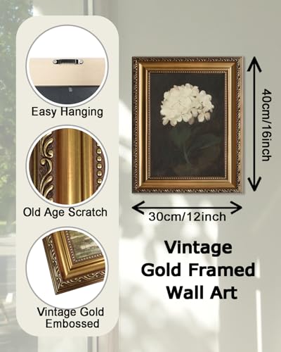 KBKBART Vintage Framed Wall Art for Living Room White Hydrangea Still Life Flower Canvas Oil Painting Prints for Wall Decor Classical Floral Wall Decor Bedroom Bathroom Wall Pictures Artwork 12x16 - Image 3