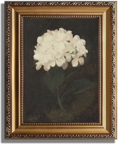 KBKBART Vintage Framed Wall Art for Living Room White Hydrangea Still Life Flower Canvas Oil Painting Prints for Wall Decor Classical Floral Wall Decor Bedroom Bathroom Wall Pictures Artwork 12x16 - Image 1