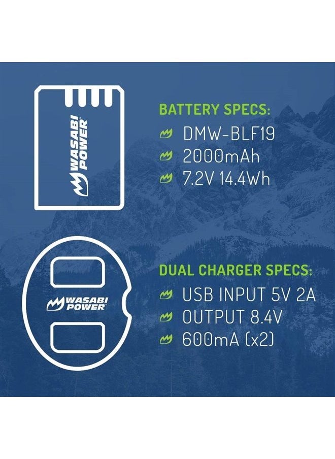 Wasabi Power - Battery (2-Pack) and Dual USB Charger for Panasonic DMW-BLF19 and Panasonic Lumix DMC-GH3, DMC-GH4, DC-GH5, DC-GH5S, DC-G9 - Image 1