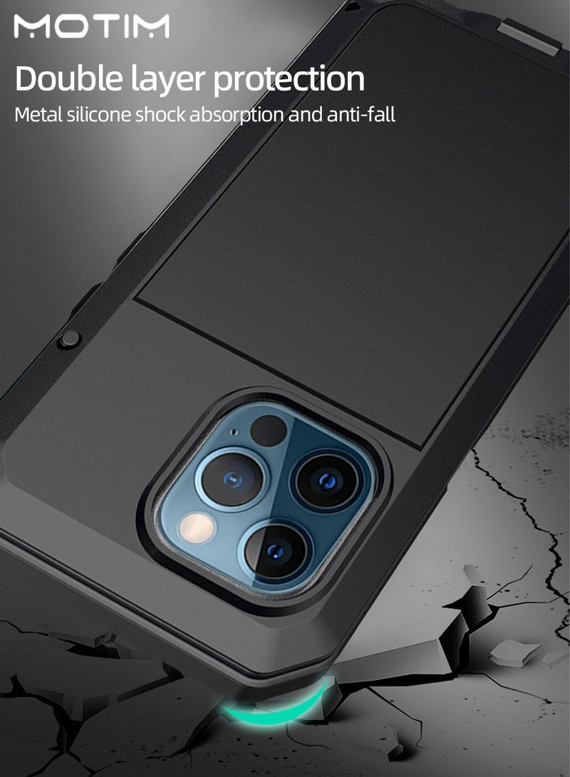 Motim Metal Phone Case for iPhone 14Pro/14Pro Max with Screen Tempered Glass Protector Film, Military-Grade Drop Protection, Shockproof Air Guard Corners Waterproof Case - Image 3