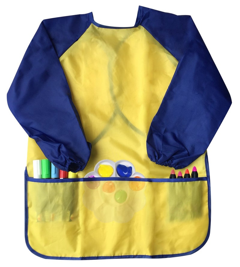 Bassion 2 Pack Kids Art Smocks Toddler Smock Waterproof Artist Painting Aprons Long Sleeve with 3 Pockets for Age 2-6 Years Gifts(yellow pink) - Image 3