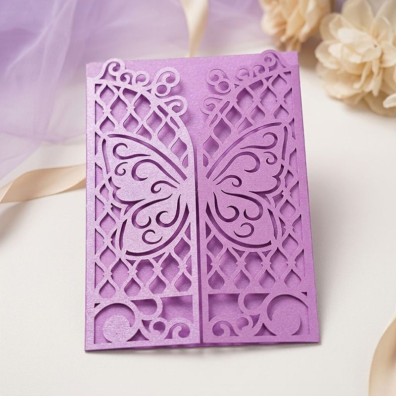 48pcs Pearlescent Pink Laser Cut Butterfly Invitation Cards with Envelopes - Image 5