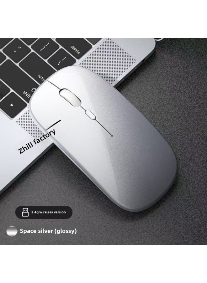 Wireless Mouse Charging Mute Bluetooth Dual-mode Home Office Laptop Desktop External Unlimited Mouse-Specification:Space Silver-bluetooth Wireless Dual Mode [2.4g Wireless + Bluetooth 5.0 + Bluetooth 4.0]