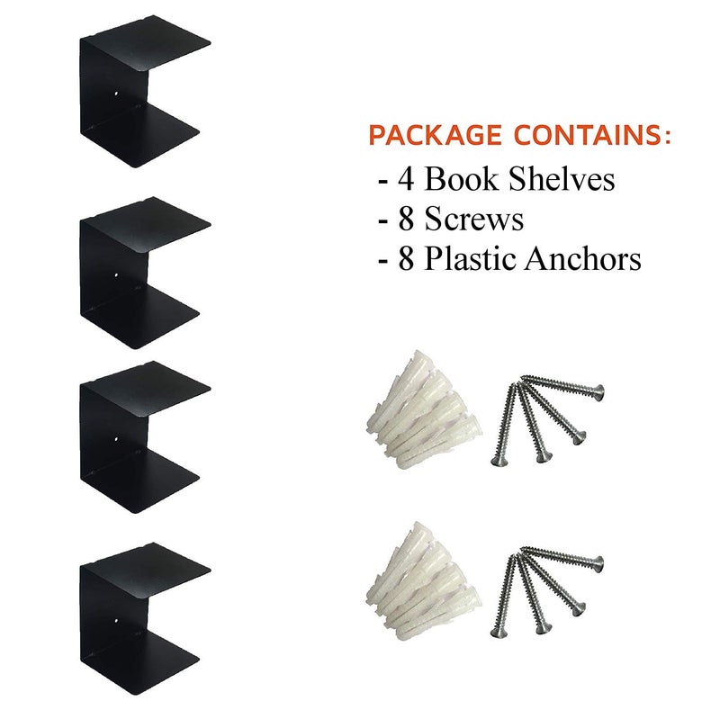 myl Book Shelf Wall Mounted Heavy Duty Metal Invisible Book Shelves (Made in India) with Screws & Plastic Anchors Included - Black (4, Black) - Image 3