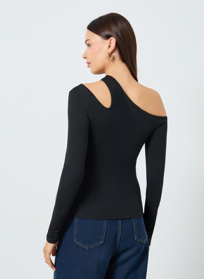 Styli Black Cut Out Detail Long Sleeve T-Shirt - Image 5