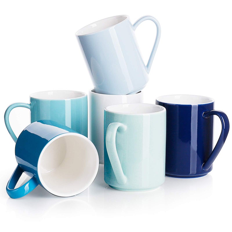 Sweese Coffee Mug, Porcelain 11 Oz Coffee Mugs Set of 6, Ceramic Coffee Cups with Handle for Coffee, Tea, Cocoa and Mulled Drinks - Multicolor, Cool Assorted Colors - Image 1