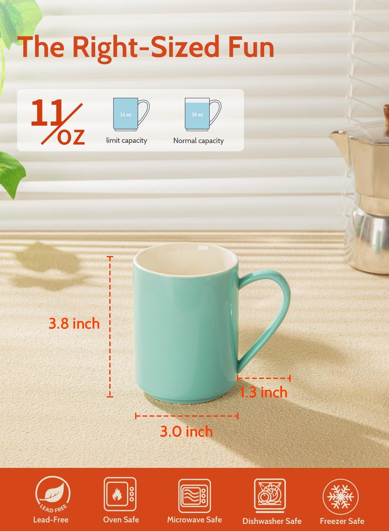 Sweese Coffee Mug, Porcelain 11 Oz Coffee Mugs Set of 6, Ceramic Coffee Cups with Handle for Coffee, Tea, Cocoa and Mulled Drinks - Multicolor, Cool Assorted Colors - Image 2