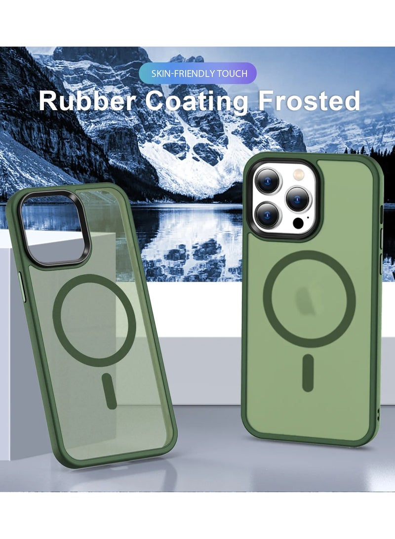 غطاء مغناطيسي لهاتف iPhone 15 Pro متوافق مع تقنية ماج‌سيف، رقيق ويدعم الشحن اللاسلكي، مقاوم للصدمات ومقاوم للماء، ضد الخدوش، بلون أخضر شفاف بتأثير مطفي. - Image 2