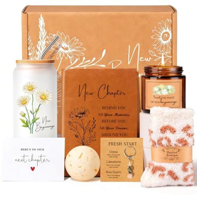 iAOVUEBY New Beginnings Gift Box for Women, Farewell Goodbye Gifts for Coworkers Leaving Job, Going Away Gifts for Friends, New Job Graduation Retirement Divorce Congratulations Gift for Her
