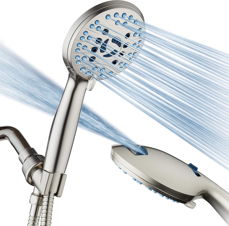 Hotel Spa AquaCare High Pressure 8-mode Handheld Shower Head - Anti-clog Nozzles, Built-in Power Wash to Clean Tub, Tile & Pets, Extra Long 6 ft. Stainless Steel Hose, Wall & Overhead Brackets - Image 1