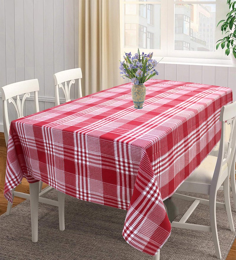 AIRWILL , 100% Cotton Self Designed 4 Seater Table Cloth, Pack of 1 Pc., Rectangular, Red - Image 5