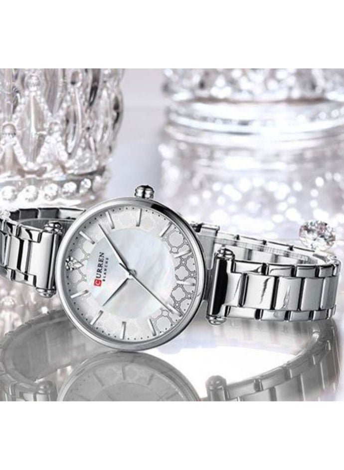 CURREN CURREN Women Watch Top Brand Luxury Silver Female Waterproof Clock Mesh Stainless Steel Bracelet Simple Ladies Wristwatch 9072 - Image 2