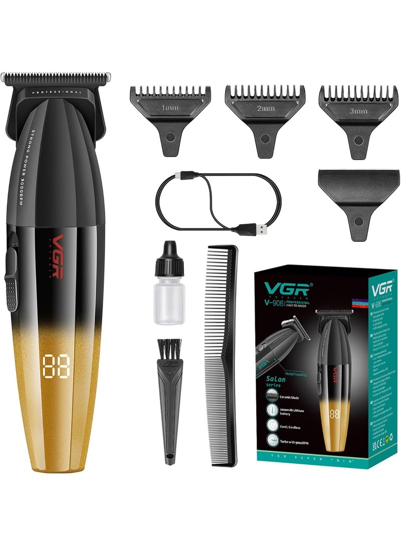 VGR 906 Professional Hair Trimmer, 9000 RPM, Gapless Beard Trimmer for Men, Cordless DLC T-Shaped Barber's Trimmer, USB Rechargeable, Gold - Image 1