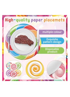 KASTWAVE 60Pcs Candy Themed Paper Plates, Candyland Paper Placemat, Disposable Party Paper Placemat, for Candyland Party Decorations, 7" Lollipop Candy Disposable Paper, Colorful Lollipop Candy Dinner Placemat  - Image 3