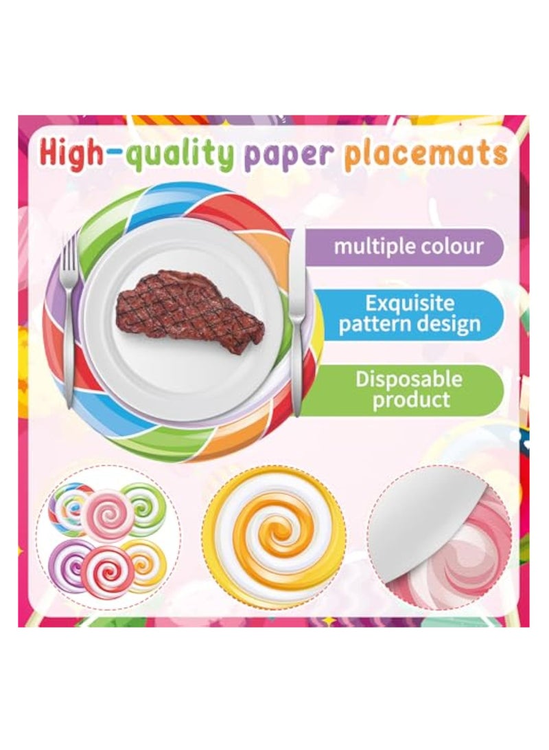 KASTWAVE 60 قطعة صحون ورقية ذات طابع الحلوى، مفارش طاولة ورقية بطابع أرض السكر، مفارش ورقية للحفلات قابلة للاستخدام مرة واحدة، لتزيين حفلات أرض السكر، 7" حلوى مصاصة ورقية قابلة للاستخدام مرة واحدة، مفارش عشاء ملونة لحلوى المصاصة - Image 3