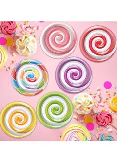 KASTWAVE 60Pcs Candy Themed Paper Plates, Candyland Paper Placemat, Disposable Party Paper Placemat, for Candyland Party Decorations, 7" Lollipop Candy Disposable Paper, Colorful Lollipop Candy Dinner Placemat  - Image 4