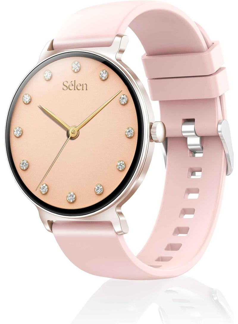 Xcell Selen 3 Women's Smartwatch | 1.27" AMOLED Display | Slim Design | IP67 | Bluetooth Calling | Heart Rate & SpO2 | Workout Detection |1 Week Battery | English & Arabic- Pink Frame & Silicon Strap - Image 1