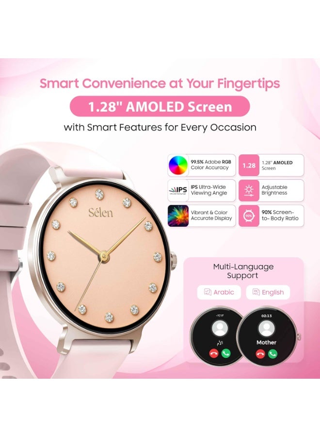 Xcell Selen 3 Women's Smartwatch | 1.27" AMOLED Display | Slim Design | IP67 | Bluetooth Calling | Heart Rate & SpO2 | Workout Detection |1 Week Battery | English & Arabic- Pink Frame & Silicon Strap - Image 4