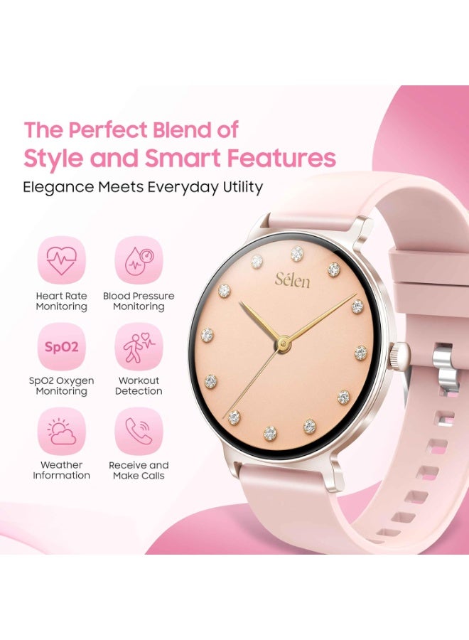 Xcell Selen 3 Women's Smartwatch | 1.27" AMOLED Display | Slim Design | IP67 | Bluetooth Calling | Heart Rate & SpO2 | Workout Detection |1 Week Battery | English & Arabic- Pink Frame & Silicon Strap - Image 2