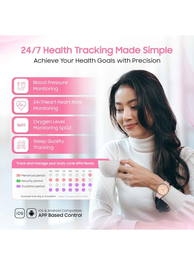 Xcell Selen 3 Women's Smartwatch | 1.27" AMOLED Display | Slim Design | IP67 | Bluetooth Calling | Heart Rate & SpO2 | Workout Detection |1 Week Battery | English & Arabic- Pink Frame & Silicon Strap - Image 5