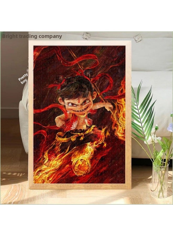 Loquat Nezha's Devil Boy Sea Puzzle 1000-Piece National Tide Handmade Educational Toy Gift Adult Decompression Photo Frame Ornaments-Colour:Nezha: The Devil Boy Haohai 5-1000 Pieces 50x75cm (including Phot - Image 2