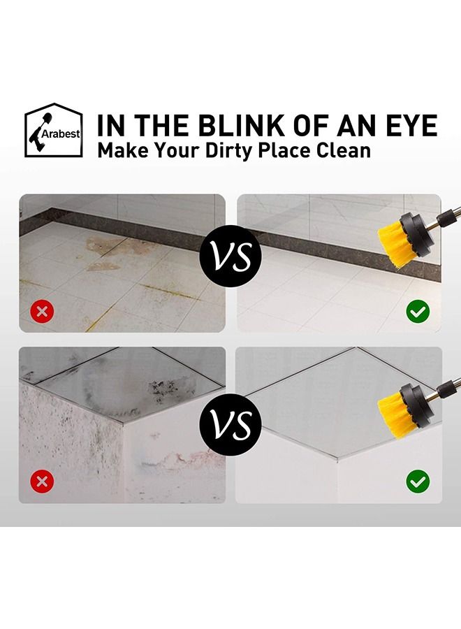 HOMESTAR Drill Brush Attachments Set, 4pack Power Scrubber Cleaning Kit, All Purpose with Extend Attachment for Bathroom Surfaces Grout Floor Tub Shower Tile Kitchen and Car(White) - Image 4