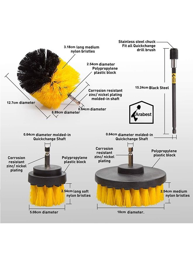 HOMESTAR Drill Brush Attachments Set, 4pack Power Scrubber Cleaning Kit, All Purpose with Extend Attachment for Bathroom Surfaces Grout Floor Tub Shower Tile Kitchen and Car(White) - Image 5