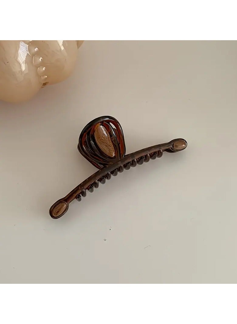 Goolsky 1pc Ladies Caramel Ancient Style Hair Grabber, Material Plastic/Resin One-Word Hair Grabber Large Plate Hair Shark Hair Grabber with High-end Temperament, Knocking Is Exquisite And Textured, Suitable for Outgoing, Cocktail Party, Party, Team Building, Dating Wear - Image 3