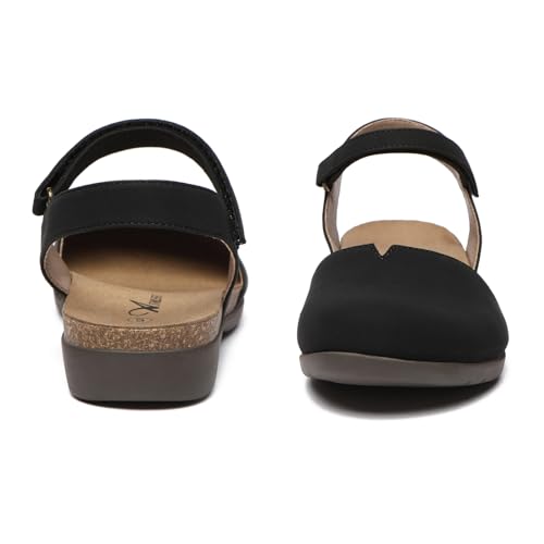 Athlefit Women's Closed Toe Sandals Comfort Cork Footbed Arch Support Flat Sandals Black Size 5.5 - Image 4