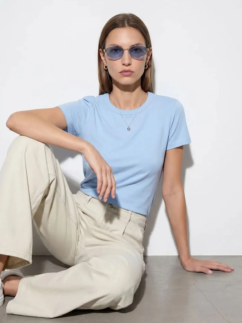 Dilvin DILVIN Women's Solid Crew Neck T-Shirt