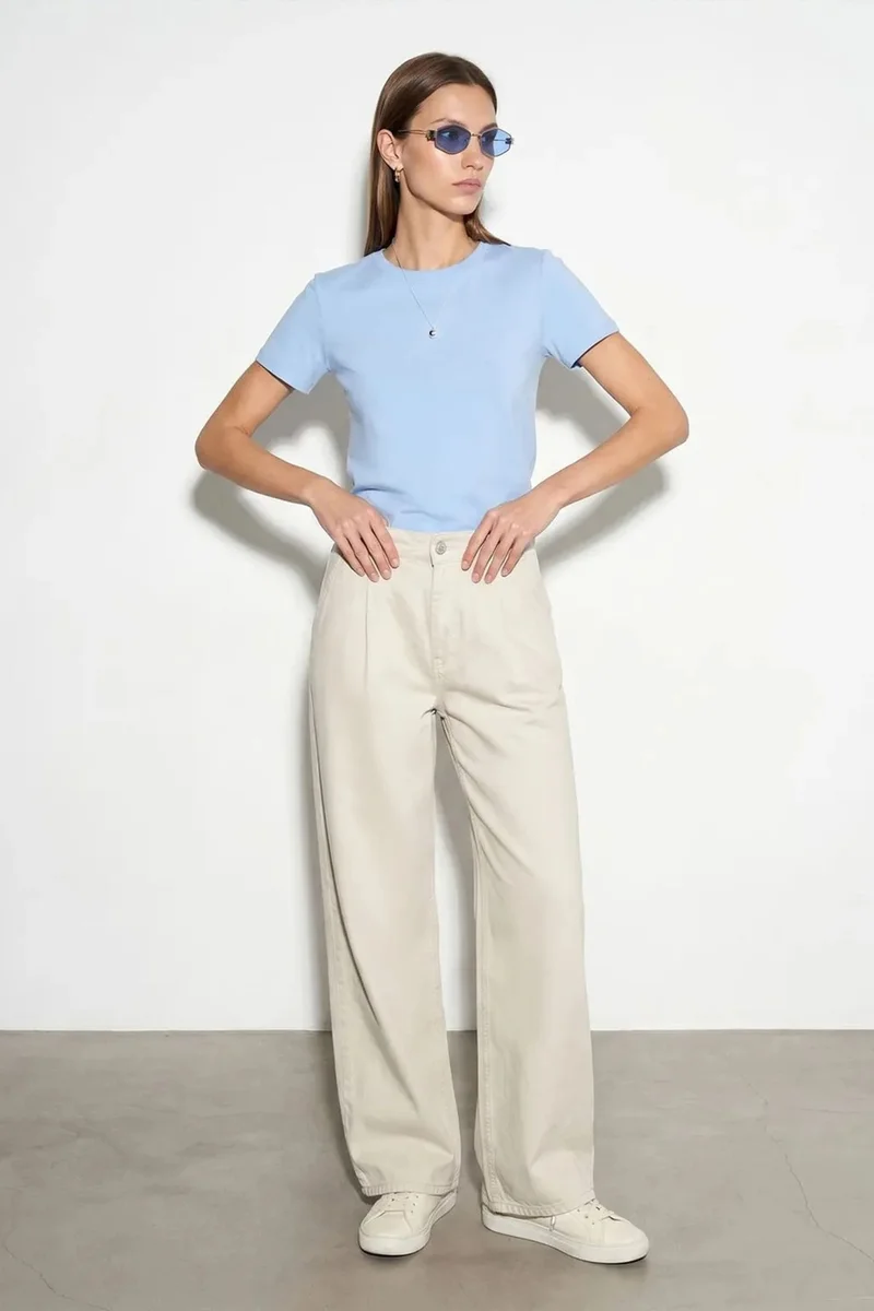 Dilvin Baby Blue DILVIN Women's Solid Crew Neck T-Shirt for Women | Best Price UAE