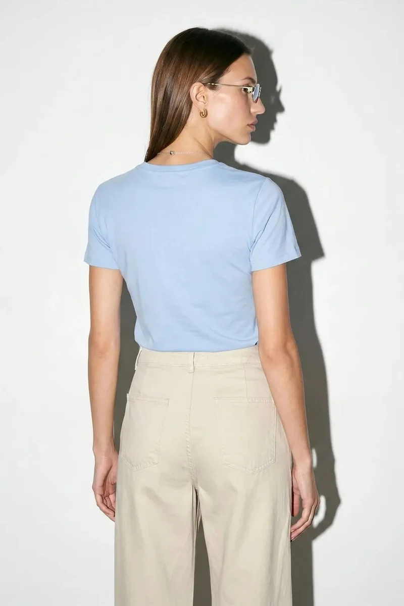 Dilvin Baby Blue DILVIN Women's Solid Crew Neck T-Shirt for Women | Best Price UAE
