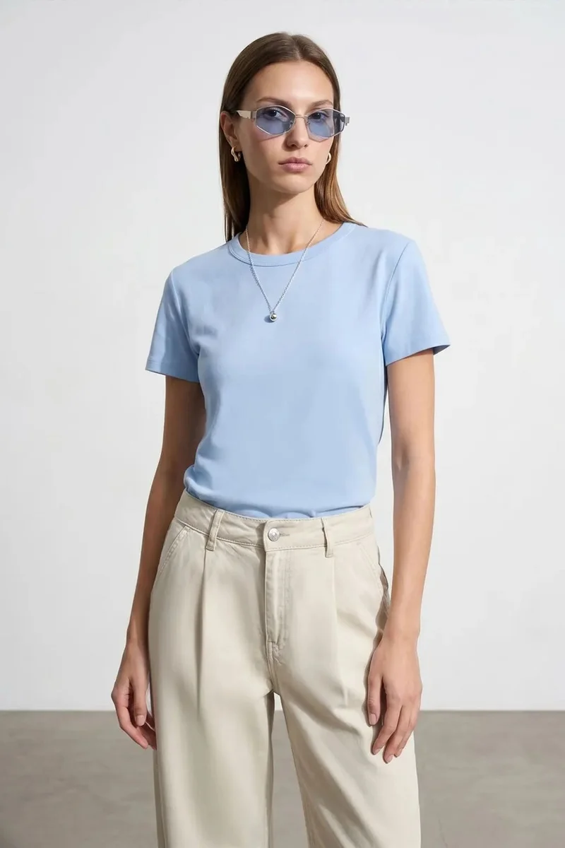 Dilvin Baby Blue DILVIN Women's Solid Crew Neck T-Shirt for Women | Best Price UAE