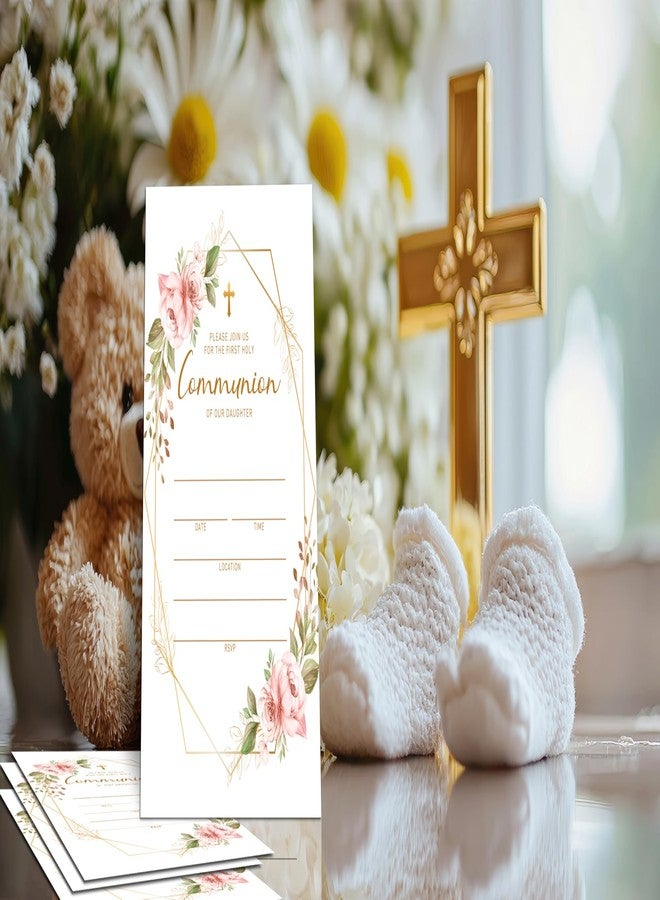 Foosproea Blush Pink Floral Christian Baptism Invitations with Envelopes - Gold Foil First Holy Communion Invitations - Christening, Baby Dedication, Religious Celebration Favors (25 Pack)-02 - Image 3
