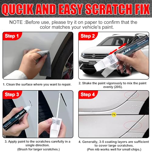 COSLAKE Car Touch Up Paint(Platinum Gray Metallic(LD7X/2R)) for Volkswagen, Car Paint Scratch Repair Kit, Quick & Easy Solution to Repair, 2 in 1 Scratch Remover Pen with 2PCS Disposable Micro Applicators - Image 5