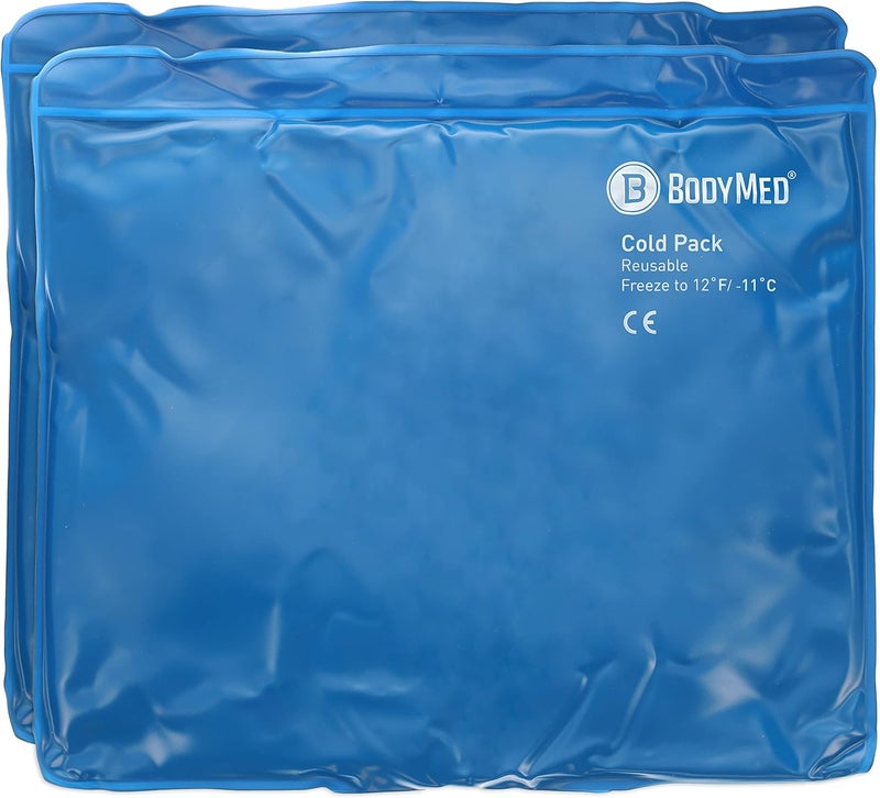 حزمة ثلجية قابلة لإعادة الاستخدام من BodyMed (عبوة 2) للركبة، الذراع، الكوع، الكتف، الظهر - علاج بارد احترافي للإصابات، الآلام، التورم، الكدمات، الالتواءات - 14 بوصة × 12 بوصة (قياسي)