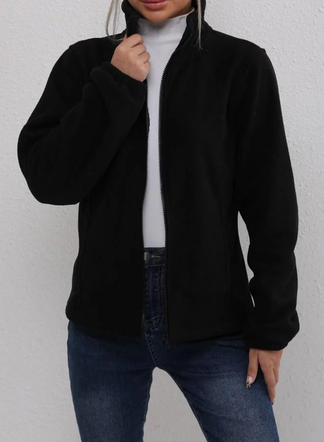 Take Two Take Two Women Black Fleece Zip Jacket
