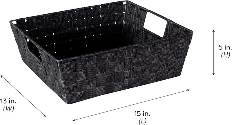 Simplify Large Shelf Woven Strap Tote  Decorative Storage Basket  Built in Handles  Organization  Closet  Bedroom  Bathroom  Nursery  Accessories  Toys  Gifts  4 Pack  Black - Image 2