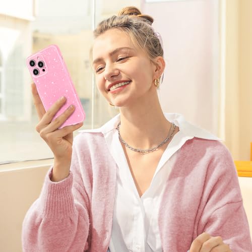 Hython Case for iPhone 12 Pro Case Glitter Cute Sparkly Shiny Bling Sparkle Phone Cases 6.1", Thin Slim Fit Soft TPU Bumper Shockproof Rubber Protective Cover for Women Girls Girly, Bright Pink - Image 5