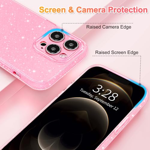 Hython Case for iPhone 12 Pro Case Glitter Cute Sparkly Shiny Bling Sparkle Phone Cases 6.1", Thin Slim Fit Soft TPU Bumper Shockproof Rubber Protective Cover for Women Girls Girly, Bright Pink - Image 3