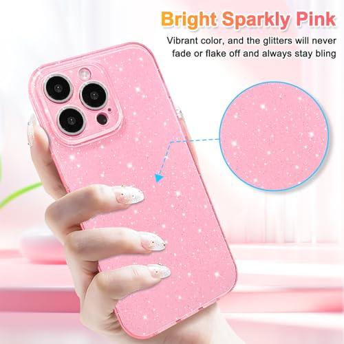 Hython Case for iPhone 12 Pro Case Glitter Cute Sparkly Shiny Bling Sparkle Phone Cases 6.1", Thin Slim Fit Soft TPU Bumper Shockproof Rubber Protective Cover for Women Girls Girly, Bright Pink - Image 2