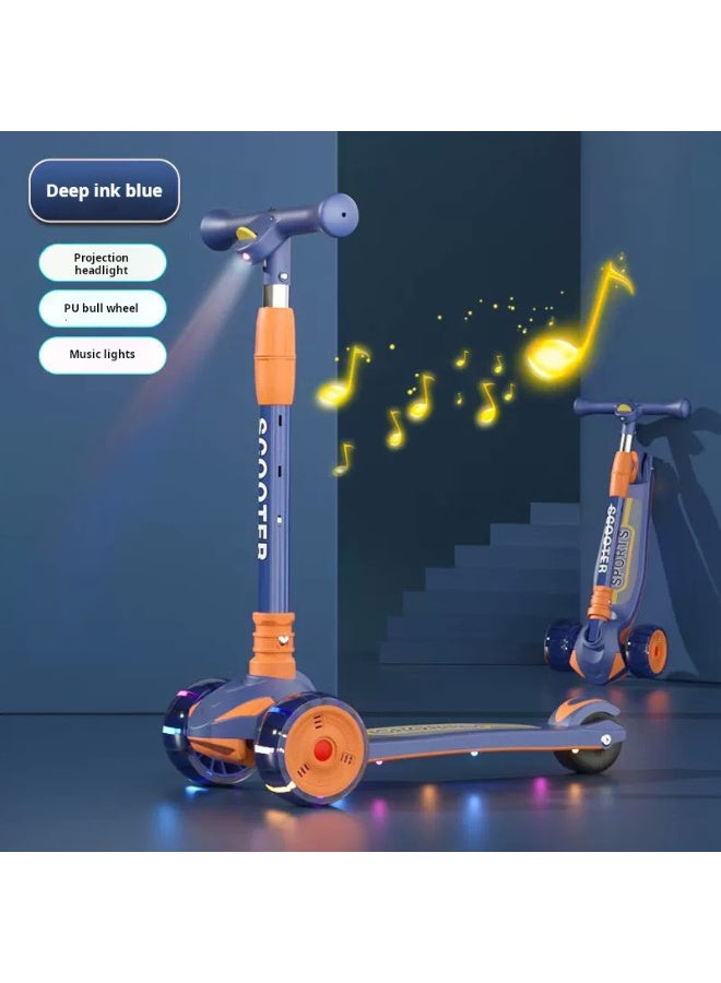 سكوتر للأطفال الذين تتراوح أعمارهم بين 2-6 و 12 سنة ، سكوتر فلاش كهدية للأطفال ، دراجة قابلة للطي للمبتدئين # 98 عجلات واسعة + إسقاط + إضاءة الموسيقى (أزرق داكن داكن) - Image 1