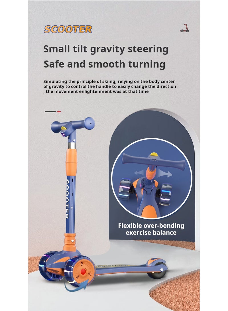 سكوتر للأطفال الذين تتراوح أعمارهم بين 2-6 و 12 سنة ، سكوتر فلاش كهدية للأطفال ، دراجة قابلة للطي للمبتدئين # 98 عجلات واسعة + إسقاط + إضاءة الموسيقى (أزرق داكن داكن) - Image 3
