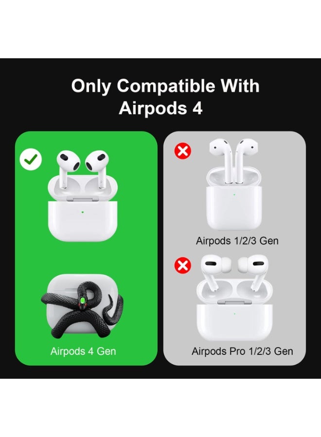 BGM The Snake Case Decorative Compatible with AirPods 4 Generation. HaloMyyth Creative Aesthetic 3D Snake Case, Gemstone Light-Up Head, Detail Sculpting, Compatible with AirPods 4 th, Mystery Black - Image 2