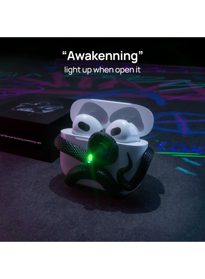 BGM The Snake Case Decorative Compatible with AirPods 4 Generation. HaloMyyth Creative Aesthetic 3D Snake Case, Gemstone Light-Up Head, Detail Sculpting, Compatible with AirPods 4 th, Mystery Black - Image 3