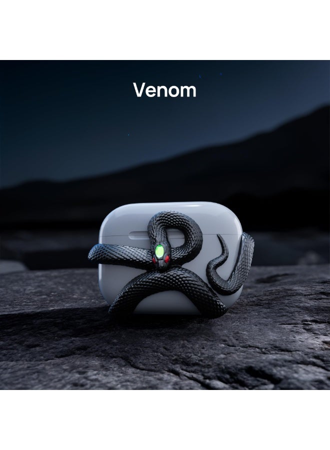 BGM The Snake Case Decorative Compatible with AirPods 4 Generation. HaloMyyth Creative Aesthetic 3D Snake Case, Gemstone Light-Up Head, Detail Sculpting, Compatible with AirPods 4 th, Mystery Black - Image 5