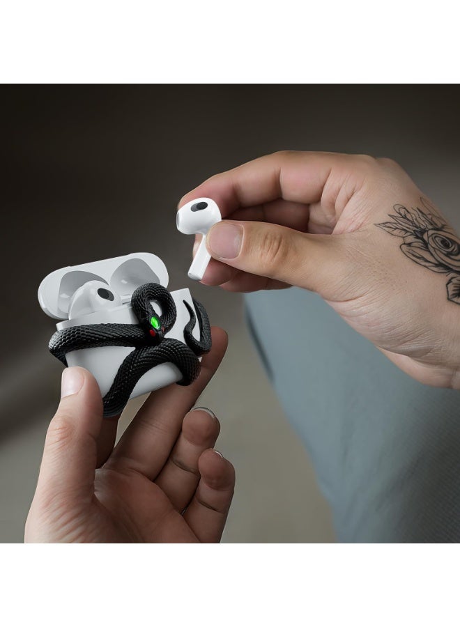 BGM The Snake Case Decorative Compatible with AirPods 4 Generation. HaloMyyth Creative Aesthetic 3D Snake Case, Gemstone Light-Up Head, Detail Sculpting, Compatible with AirPods 4 th, Mystery Black - Image 4