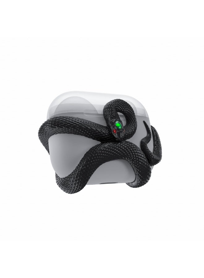 BGM The Snake Case Decorative Compatible with AirPods 4 Generation. HaloMyyth Creative Aesthetic 3D Snake Case, Gemstone Light-Up Head, Detail Sculpting, Compatible with AirPods 4 th, Mystery Black - Image 1